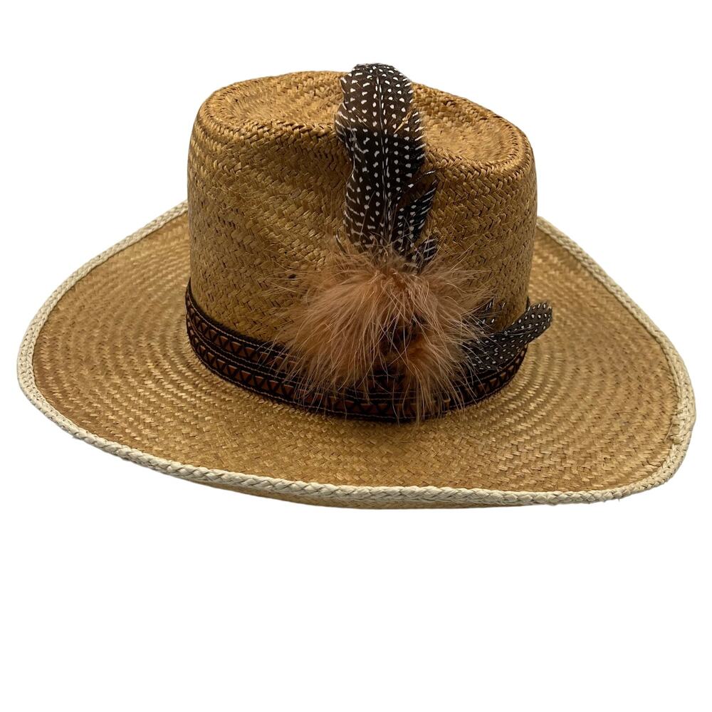 Vintage Artel Classic Cowboy Hat With Pedigree Feather‎ & Band ALL JUTE USA Made
